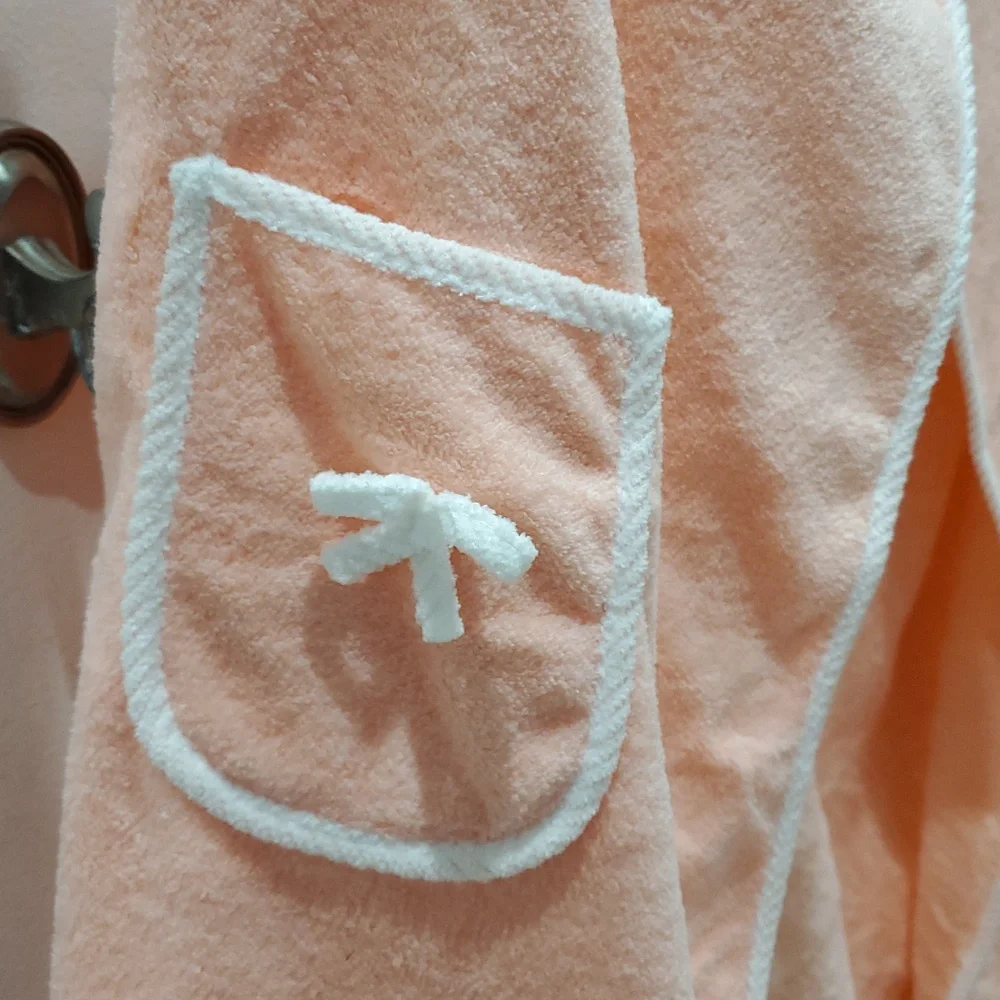 Wearable Towel Pink Towel Dress with Pocket Bow Design Coral Slim Fit